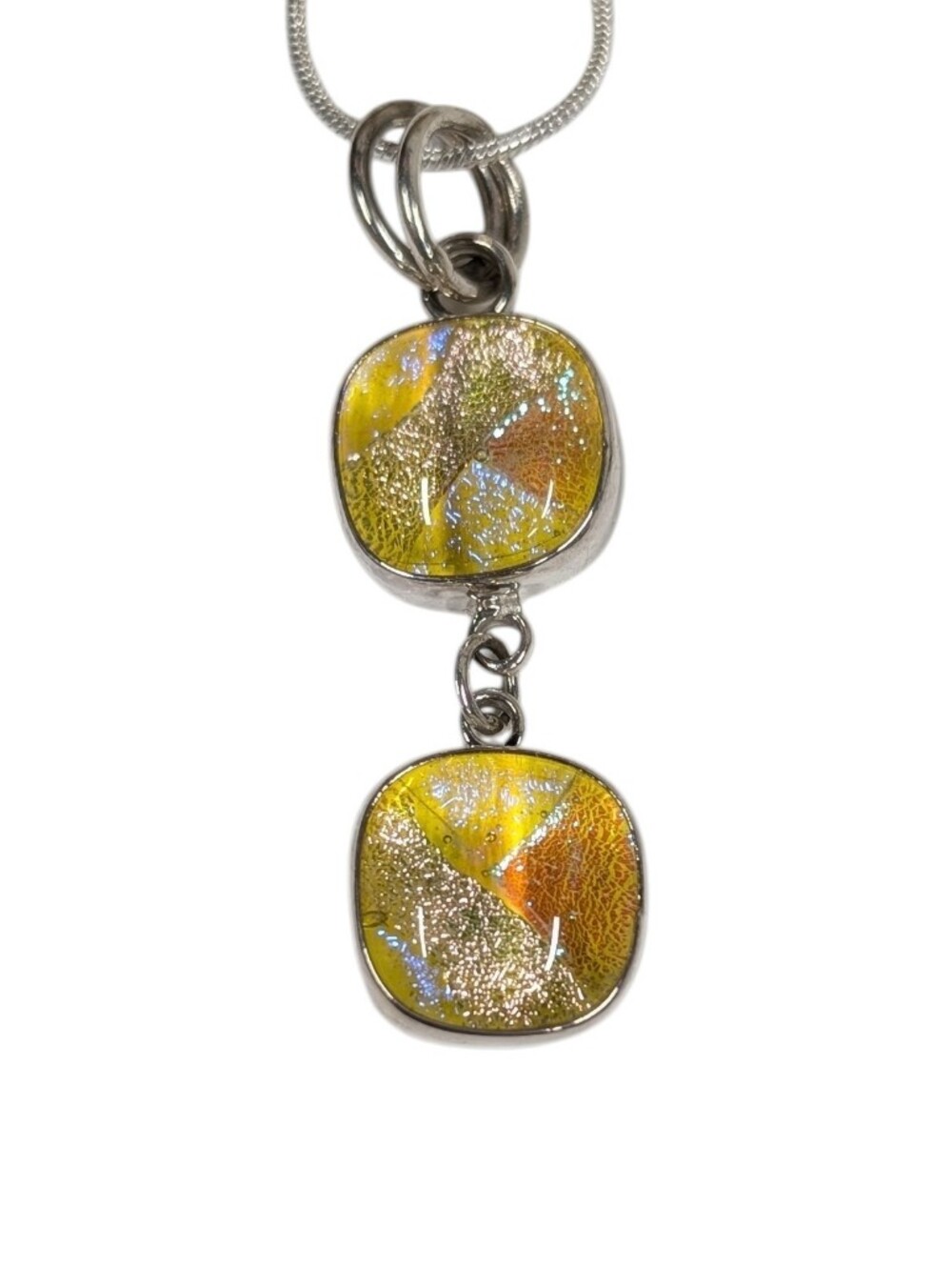 Vintage Yellow Dichroic Glass Handmade Sterling Silver Pendant
